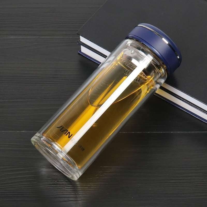 富光 健牌 卓润 双层玻璃杯 300ml(x1919-sh-300) 蓝色